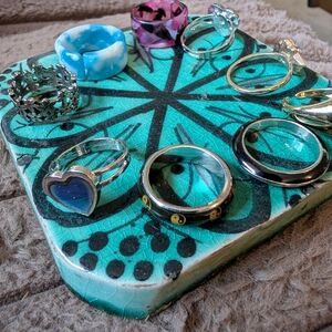 Assorted y2k Fashion Rings Mood Rings Blue Heart and Resin Bands